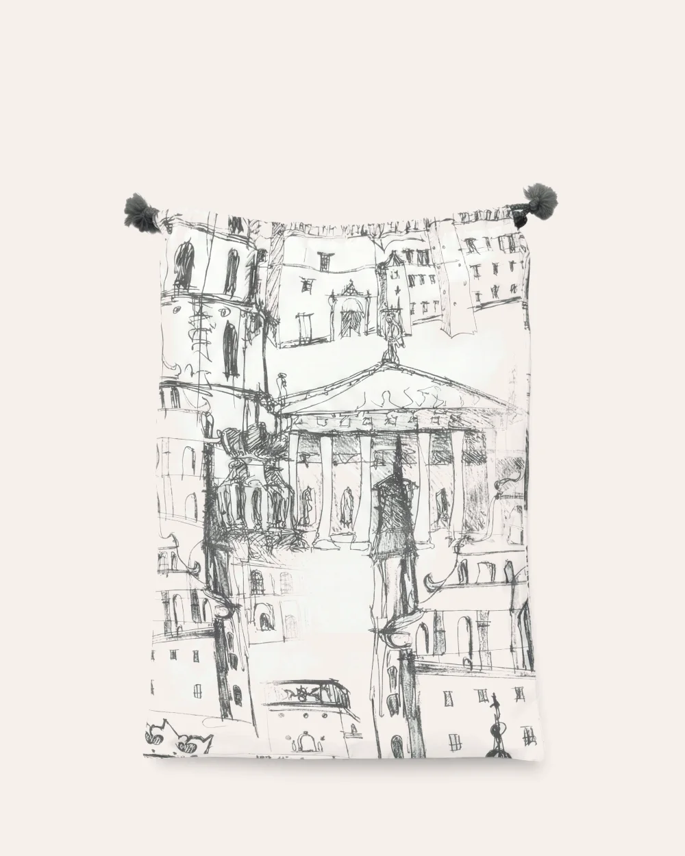 White drawstring bag with a Vilnius drawing for the robe “Royal Vilnius Love Story”