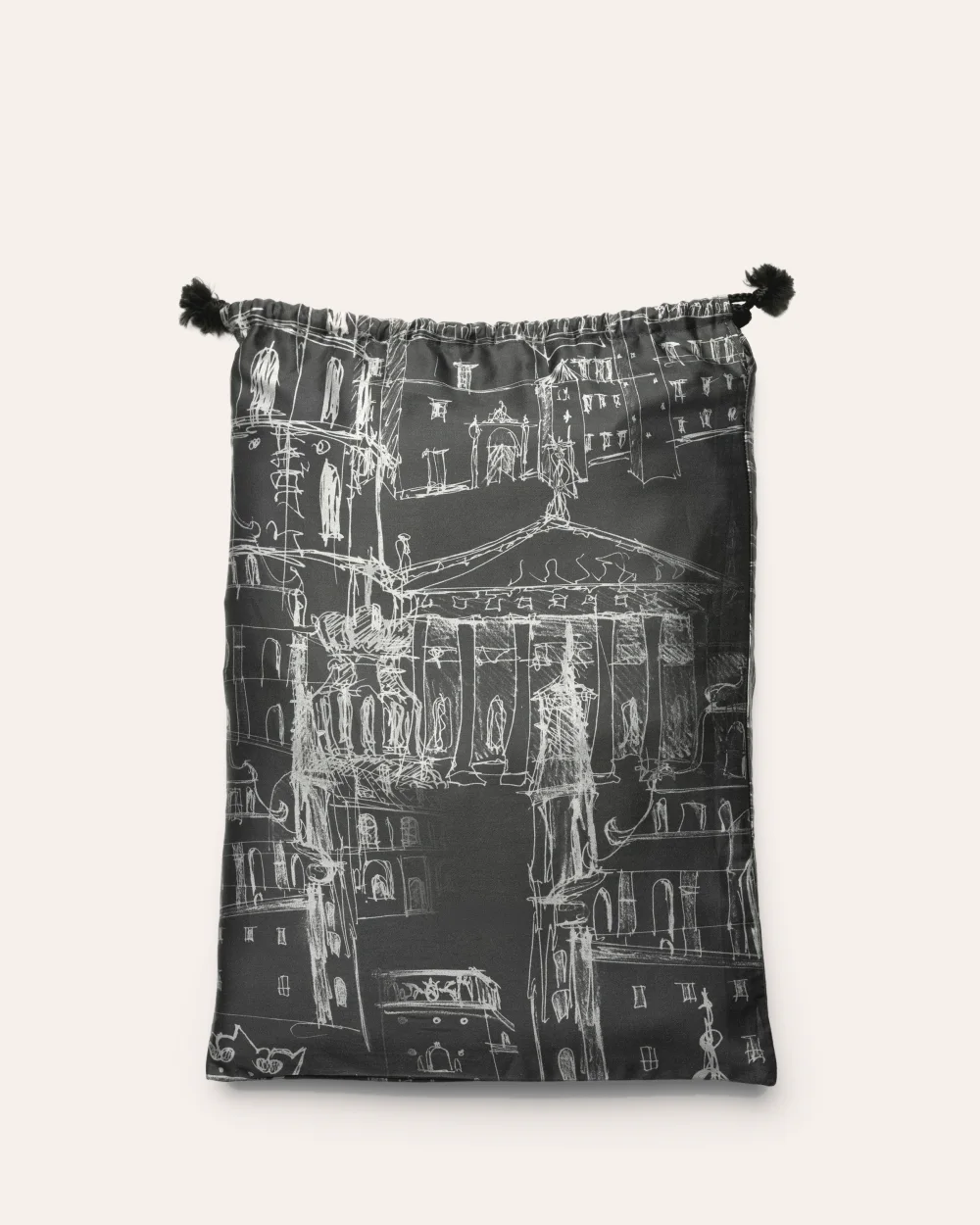 Anthracite drawstring bag with a Vilnius drawing for the robe “Royal Vilnius Love Story”