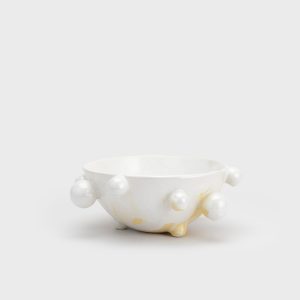 Medium pearl white “The Queen's Pearl Bowl” from the side, distant view