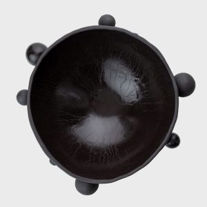 Medium matte black “The Queen's Pearl Bowl” from above with beads around the rim