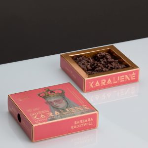 Two pink boxes of “Queen Barbara Radziwiłł” sweets, one with the sweets visible