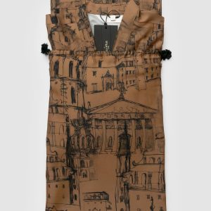 A folded cinnamon “Royal Vilnius Love Story” kimono robe on a drawstring bag
