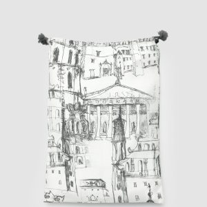 White drawstring bag with a Vilnius drawing for the robe “Royal Vilnius Love Story”