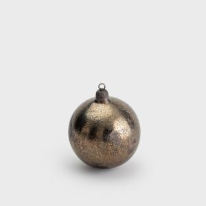 Dark gold “Pearl of the Vilnius Crown” Christmas bauble with a metallic sheen on a light background