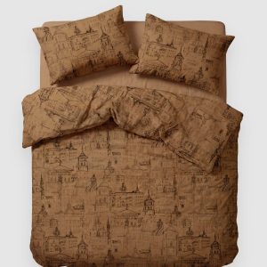 Cinnamon satin bedding set “Royal Vilnius Love Story” on a bed