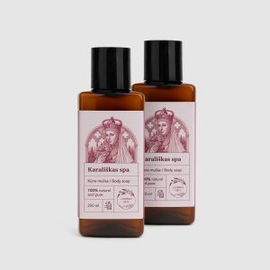 Two bottles of “Royal SPA” rose body wash with pink labels