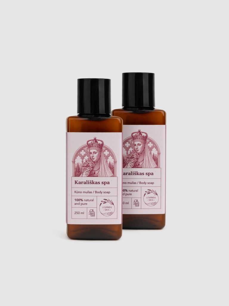 Two bottles of “Royal SPA” rose body wash with pink labels