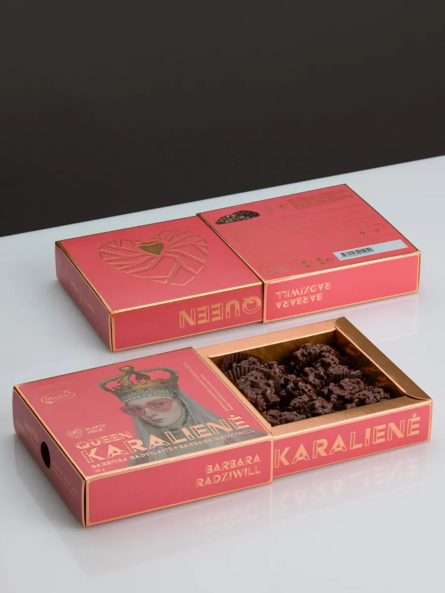 Two boxes of “Queen Barbara Radziwiłł” sweets, one open, top view