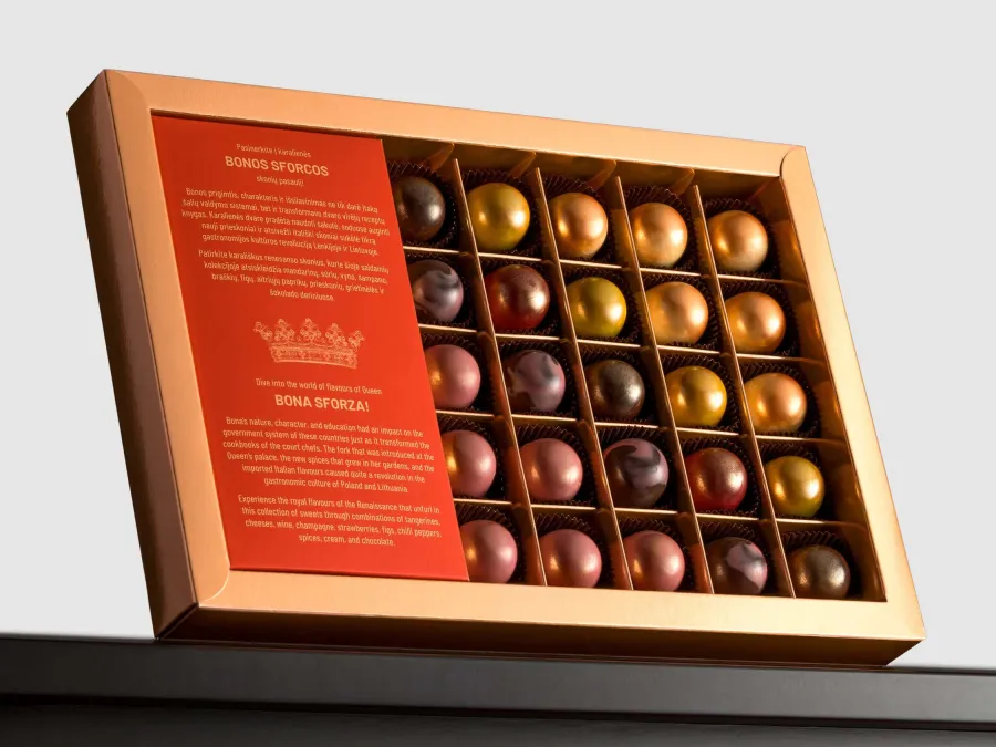Rūta chocolate factory gold box with 24 chocolate sweets