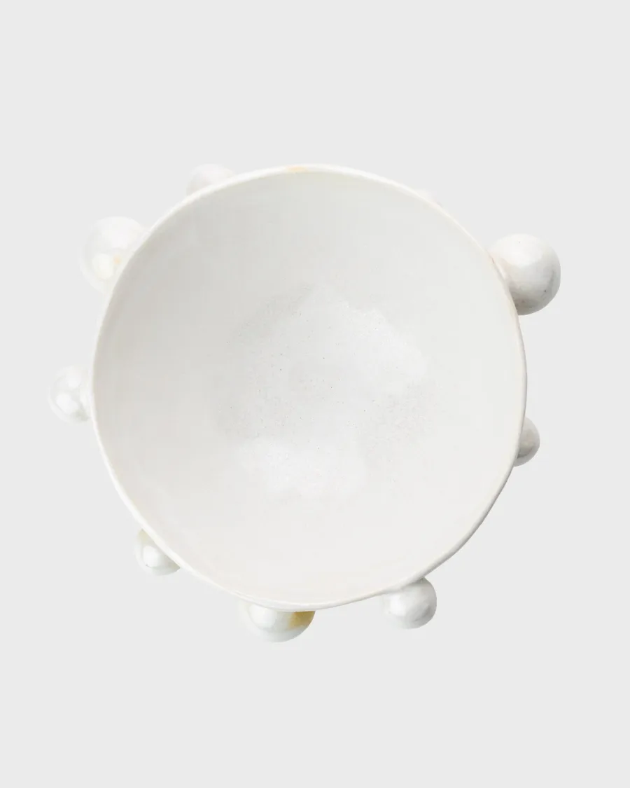 Large pearl white “The Queen's Pearl Bowl” from above, glazed inside visible
