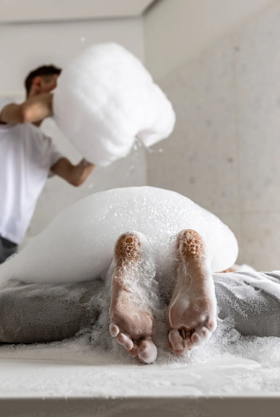 Man pouring foam over feet during a treatment – “Queen Catherine's Spring” ritual