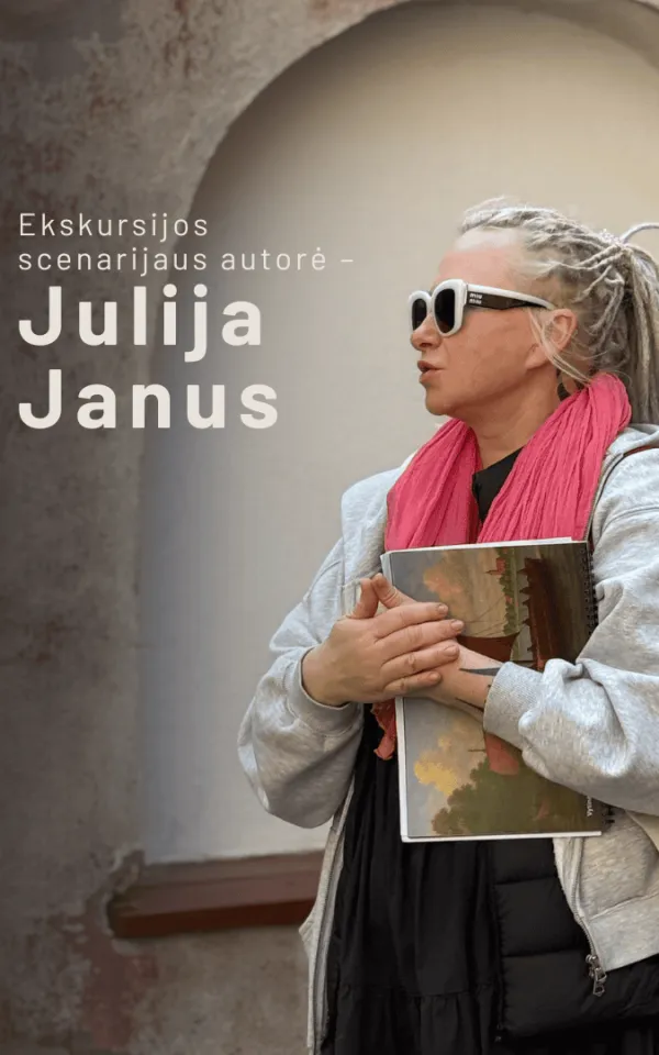 Gidė su knyga ir užrašas „Ekskursijos scenarijaus autorė – Julija Janus“ – „Karaliaus Augusto laiškai“