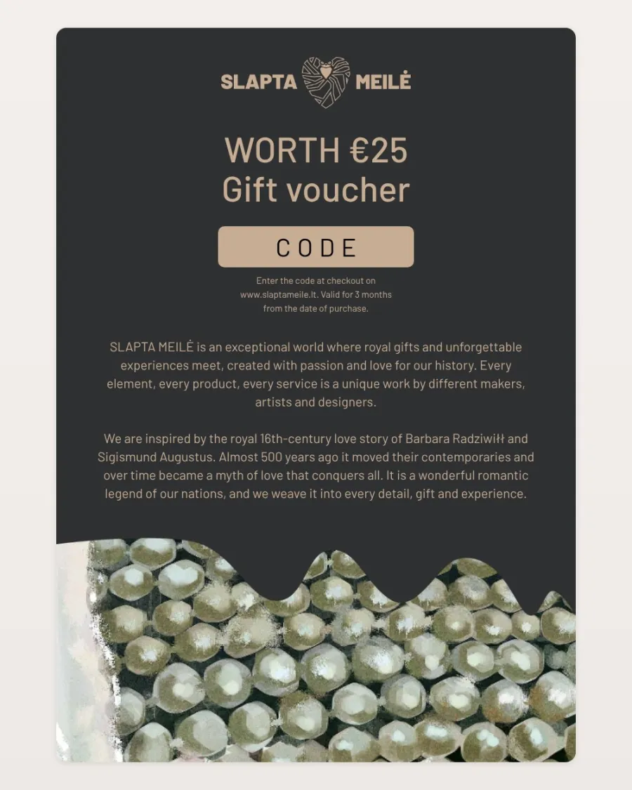 Slapta Meilė gift voucher “Barbara’s Pearls” – €25