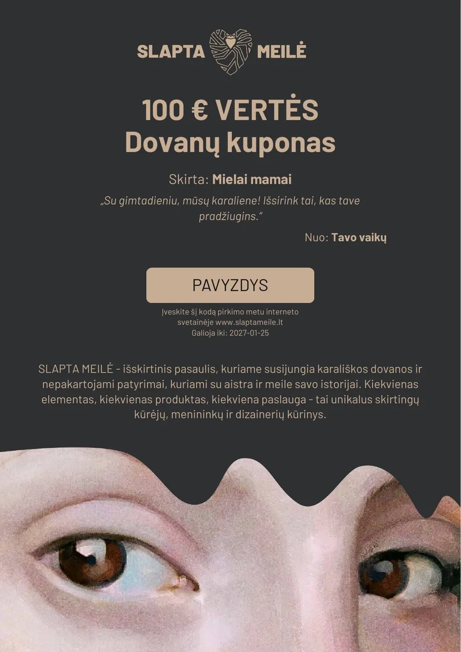100 € dovanų kuponas su vardu ir palinkėjimu