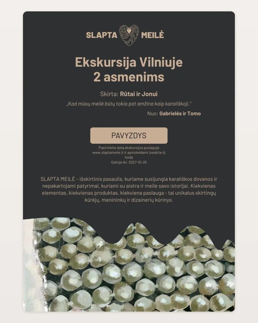Dovanų kuponas ekskursijai „Slapta meilė“ – pavyzdys